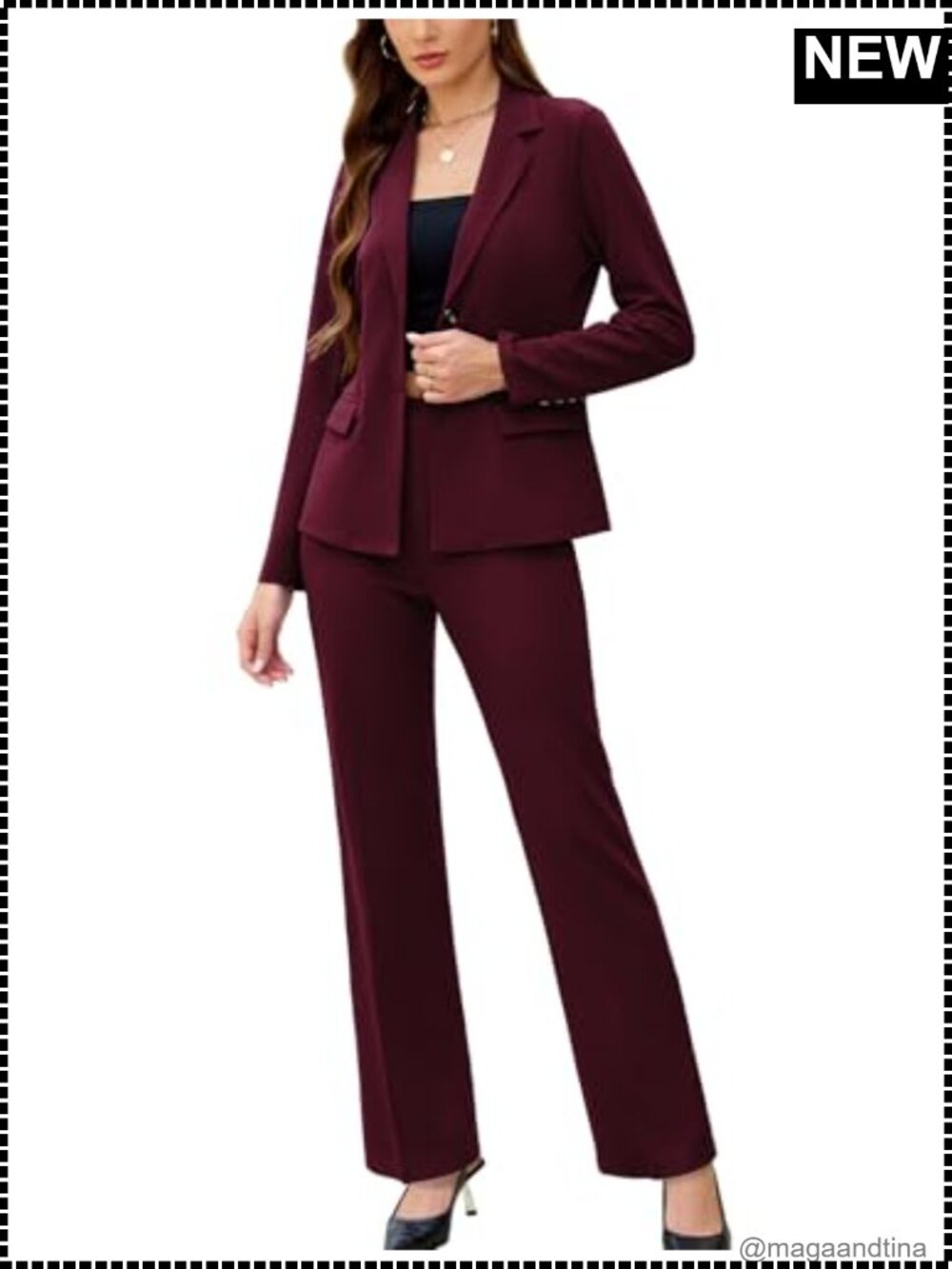 Women's 2 Piece Pantsuit Set Blazer Straight Leg Pants Business Casual